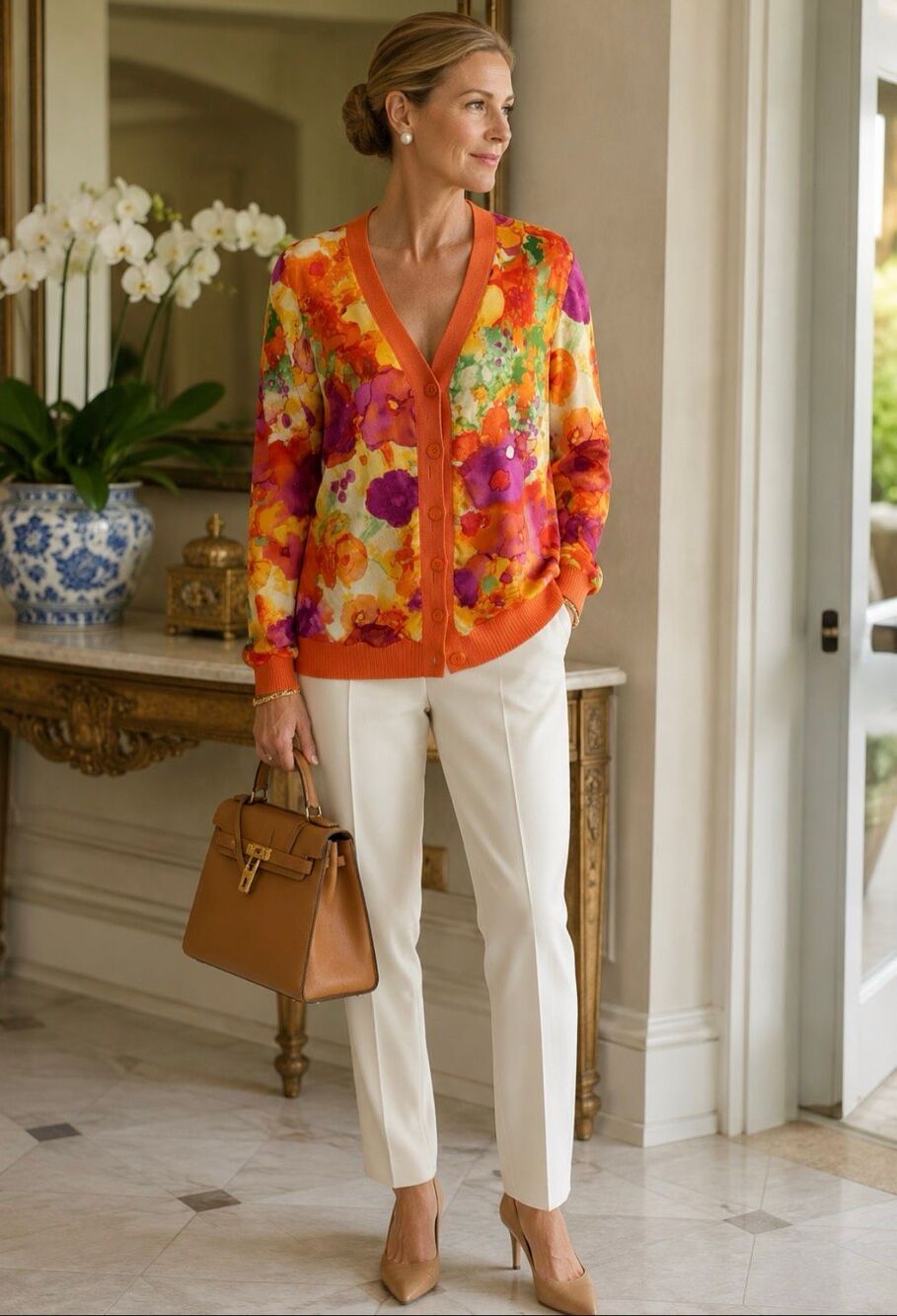 St John Collection 100% Silk Watercolor Floral Santana Knit Jacket 14 - Picture 1 of 8